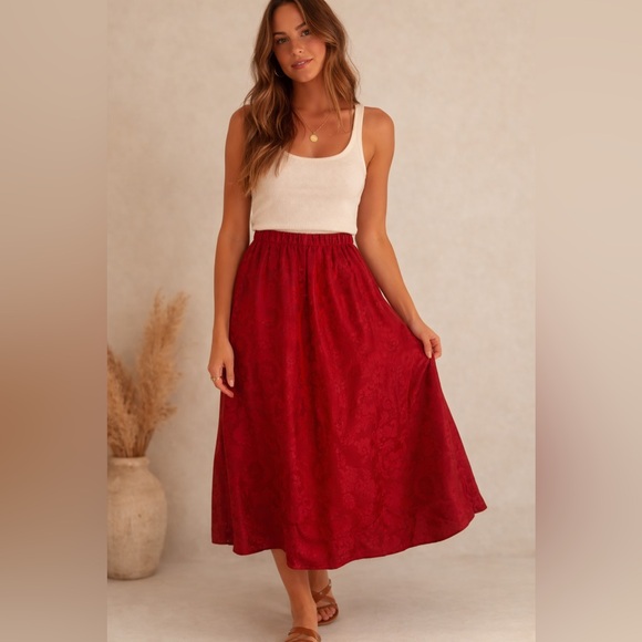 Argenti Dresses & Skirts - Argenti 100% Pure Silk Red Midi Skirt Size 10